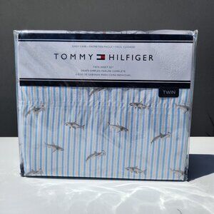 NEW TOMMY HILFIGER Sheets Sheet Set Shark Striped TWIN Size Blue White Pillowcas